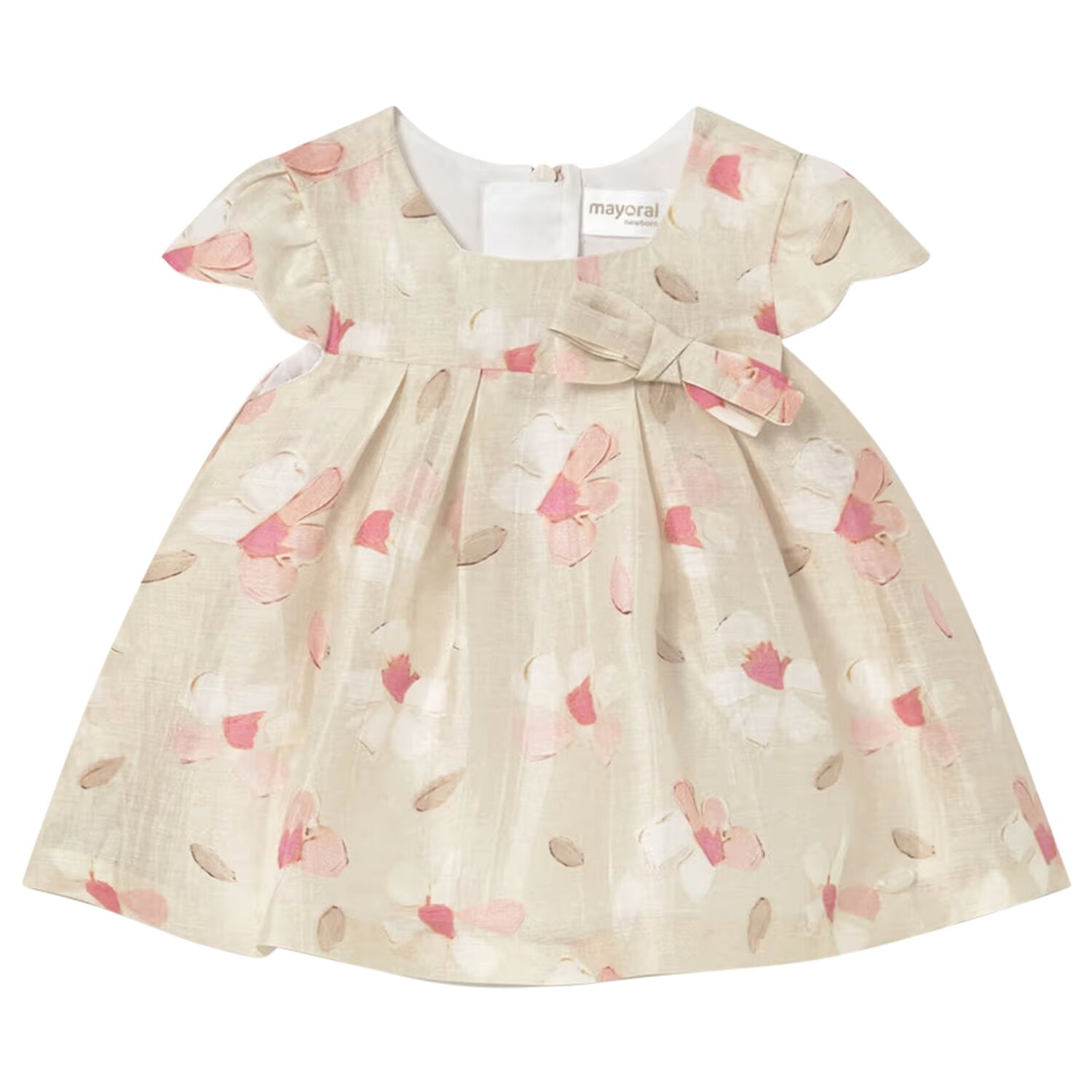 Baby Girls Beige Floral Dress, 2, hi-res