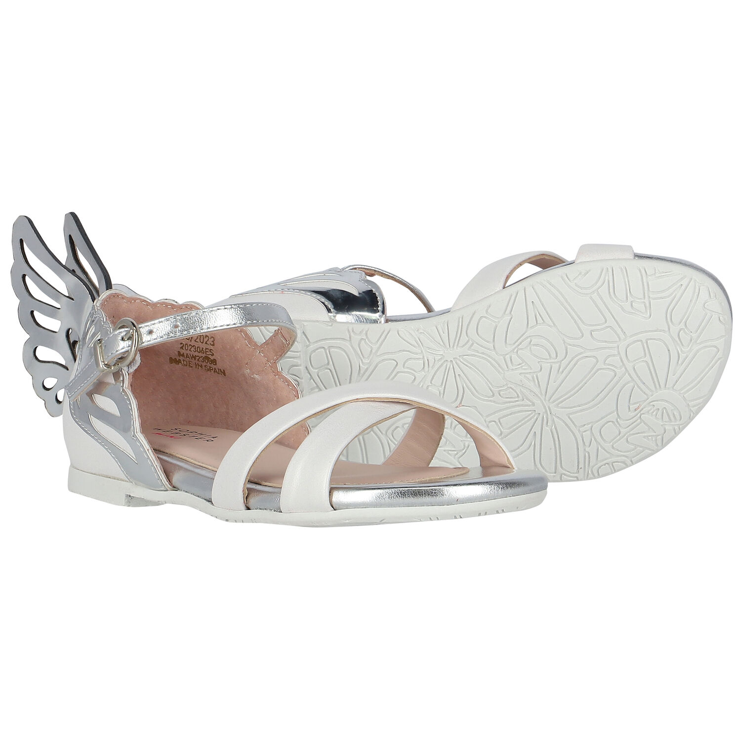 Girls White & Silver Butterfly Sandals, 1, hi-res image number null