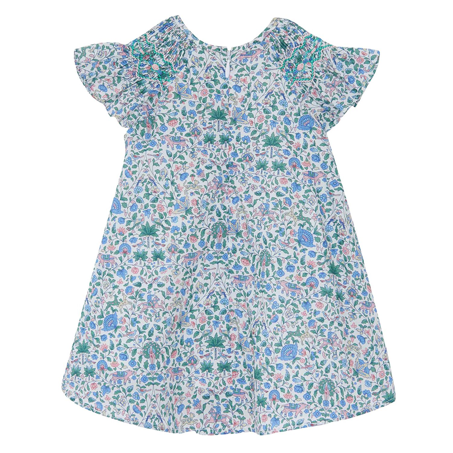 Baby Girls Blue & Green Liberty Print Dress, 1, hi-res