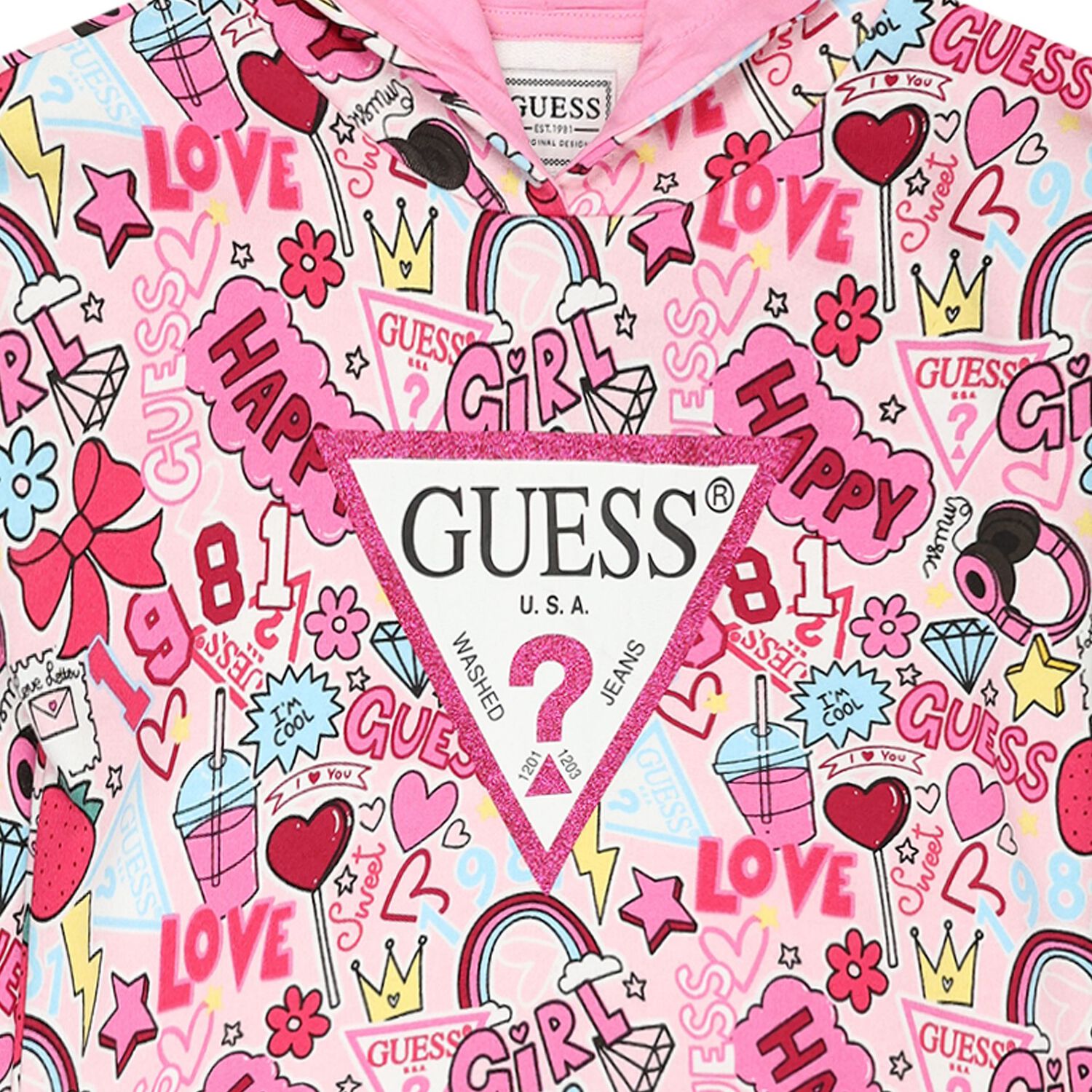 Girls Pink Logo Hooded Dress, 1, hi-res