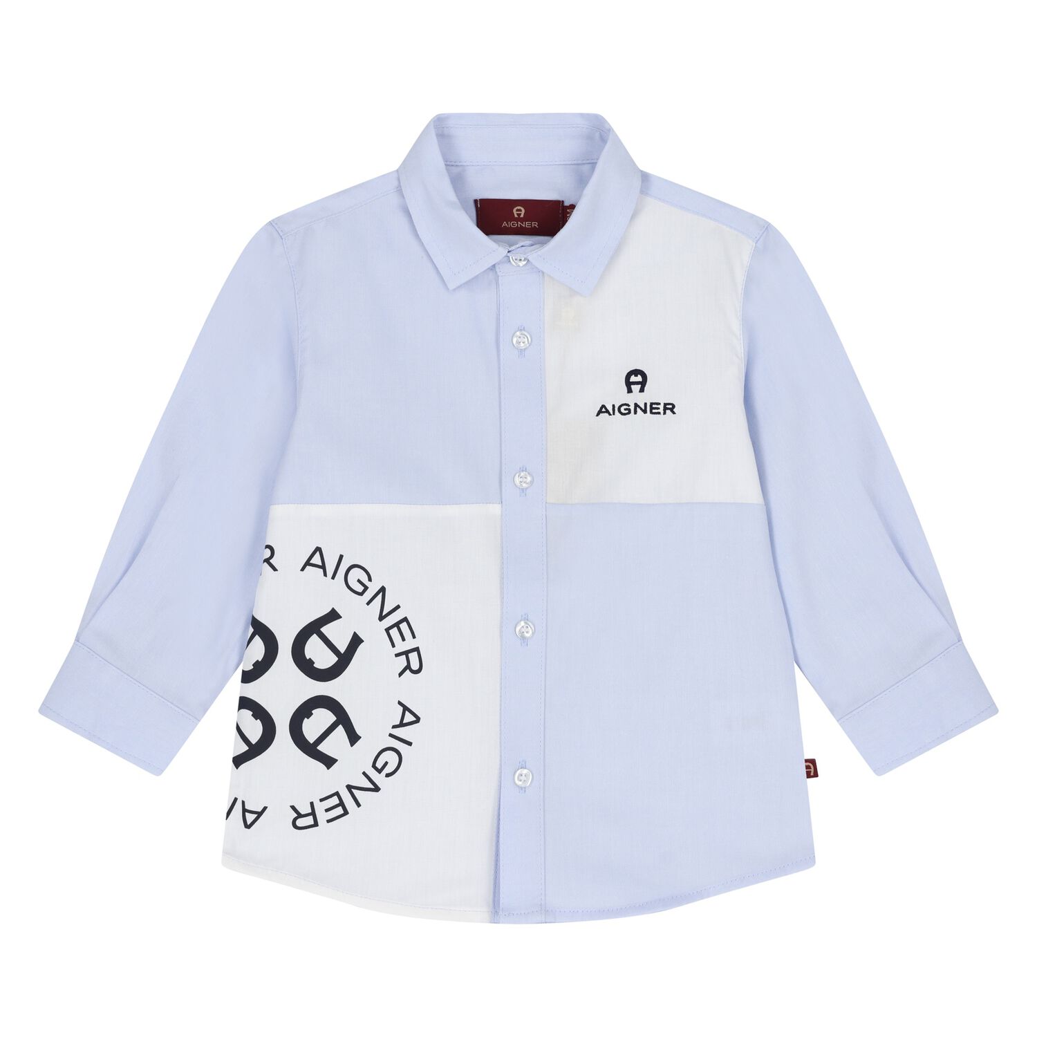Younger Boys Blue & White Logo Shirt, 1, hi-res