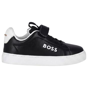 Boys Black & White Logo Trainers