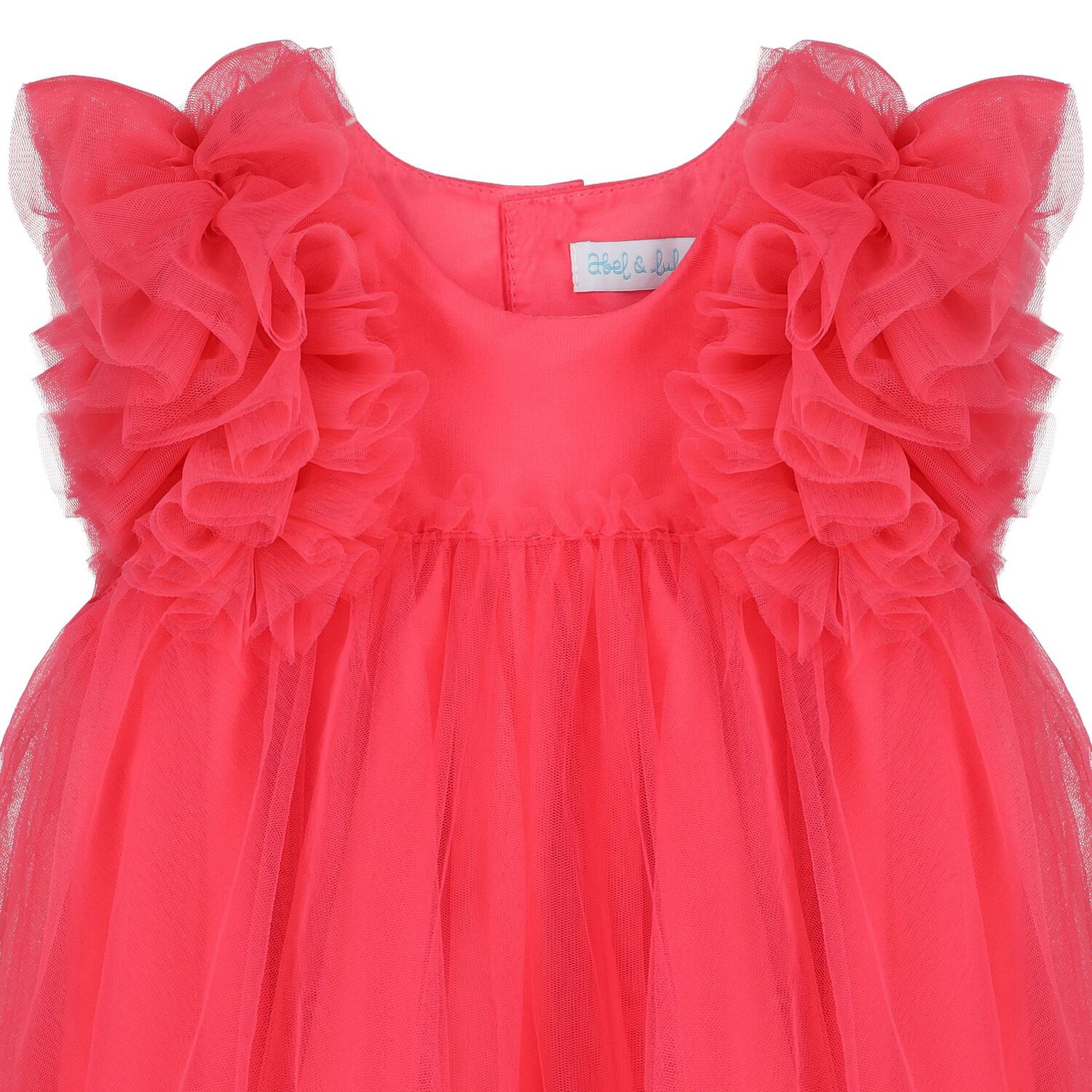 Younger Girls Red Ruffled Tulle Dress, 1, hi-res