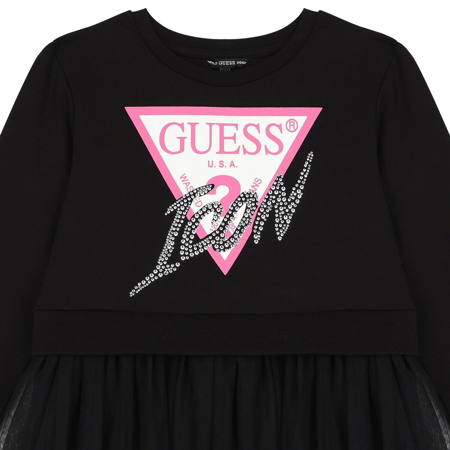 Girls Black Logo Tulle Dress, 2, hi-res