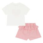 Younger Girls White & Red Logo Shorts Set, 1, hi-res