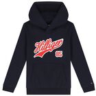 Boys Navy Blue Logo Hooded Top, 1, hi-res