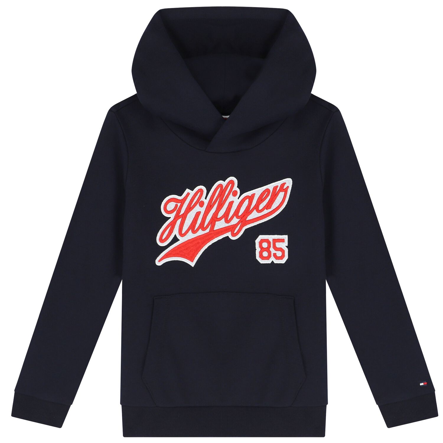 Boys Navy Blue Logo Hooded Top, 1, hi-res