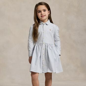 Girls Blue Striped Shirt Dress