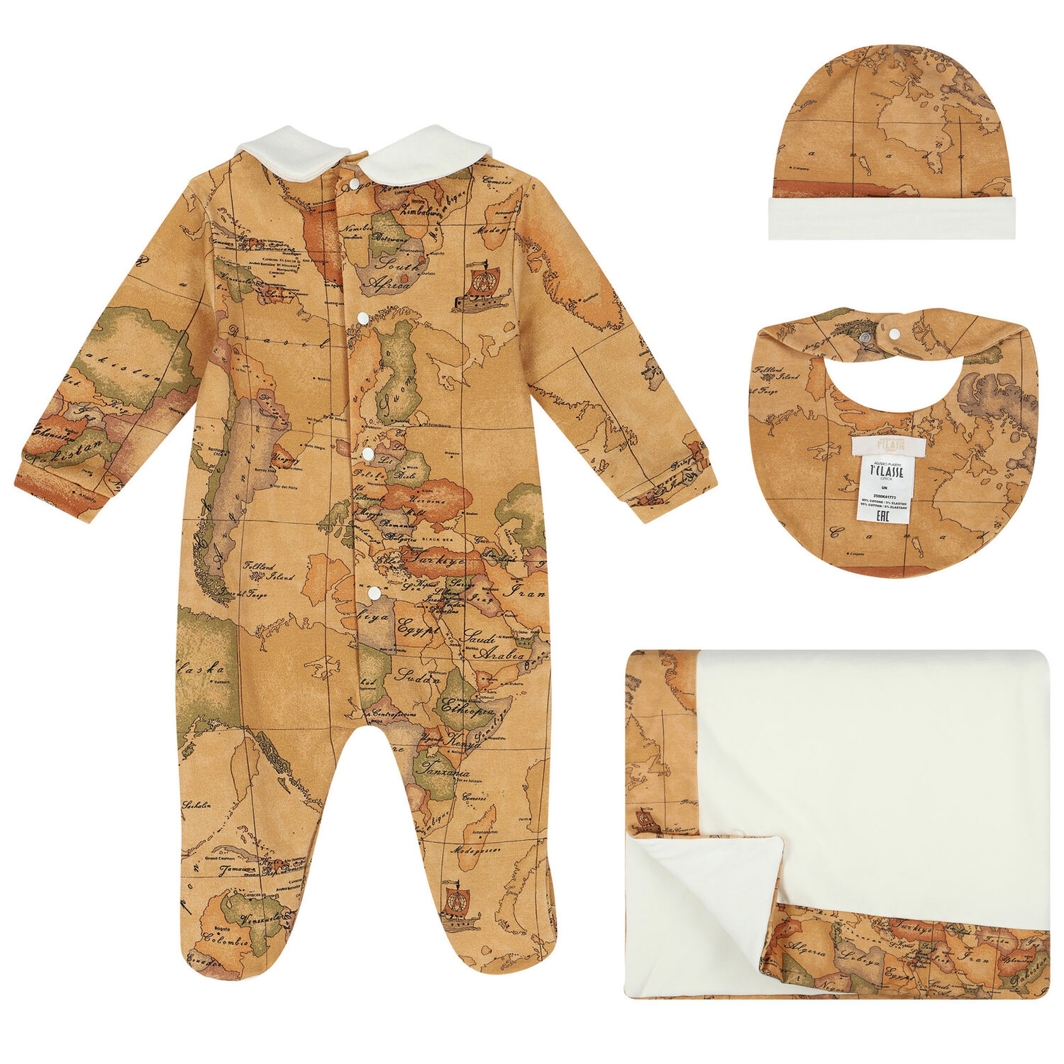 Beige & Ivory Geo Map Babygrow Gift Set, 1, hi-res