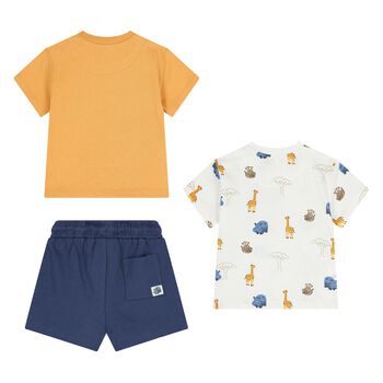 Younger Boys White, Orange & Blue Shorts Set