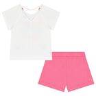 Girls White & Pink Shorts Set, 1, hi-res