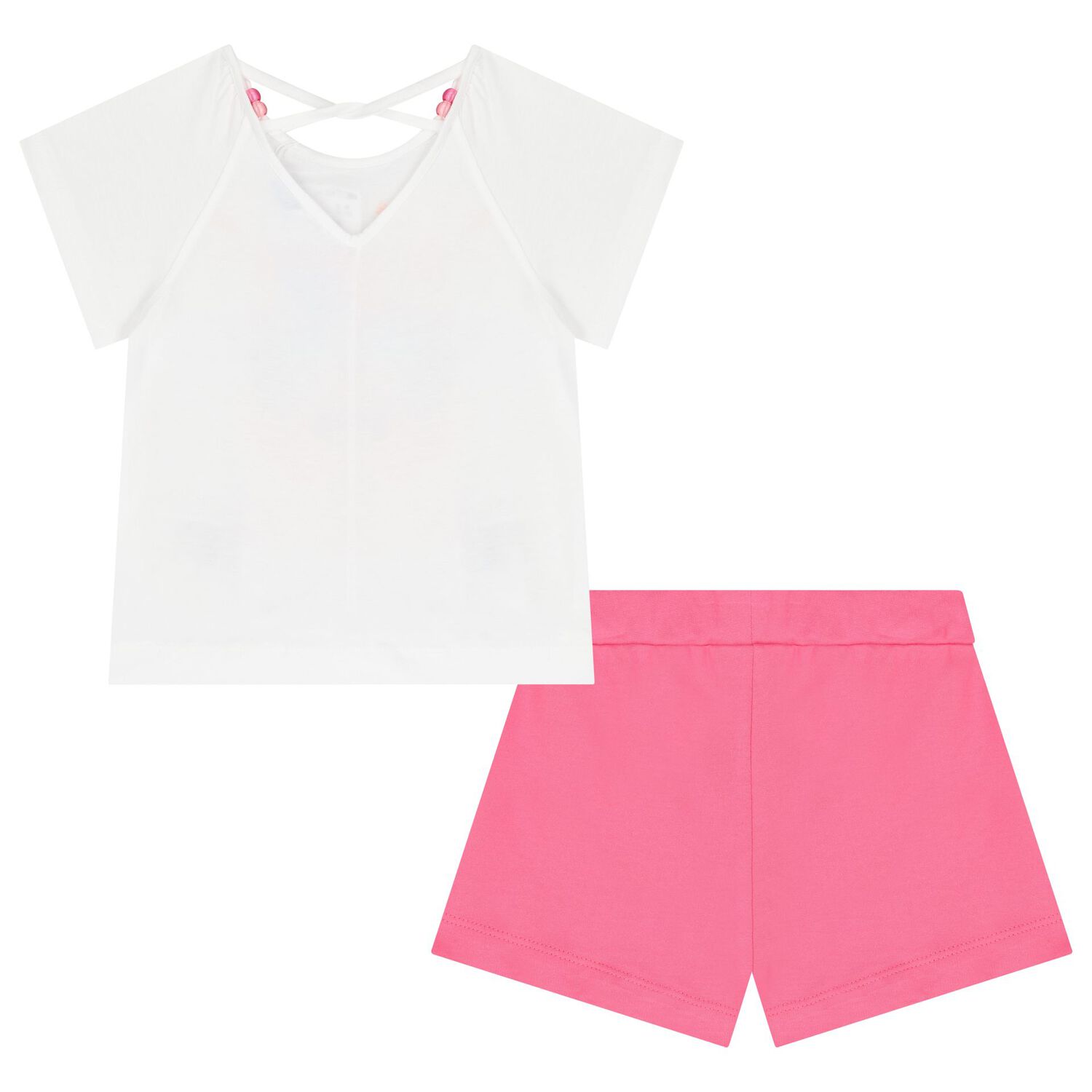 Girls White & Pink Shorts Set, 1, hi-res image number null