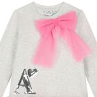 Girls Grey & Pink Logo Tulle Dress, 1, hi-res
