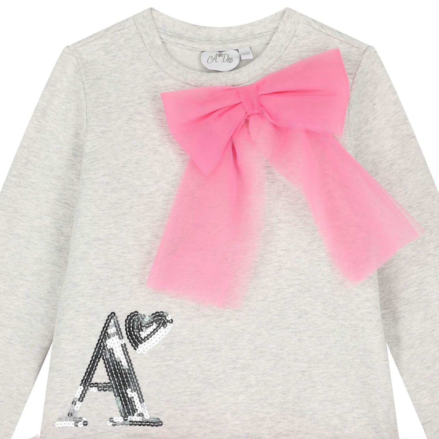 Girls Grey & Pink Logo Tulle Dress, 1, hi-res