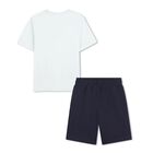 Boys Mini Me White & Navy Blue Logo Shorts Set, 1, hi-res