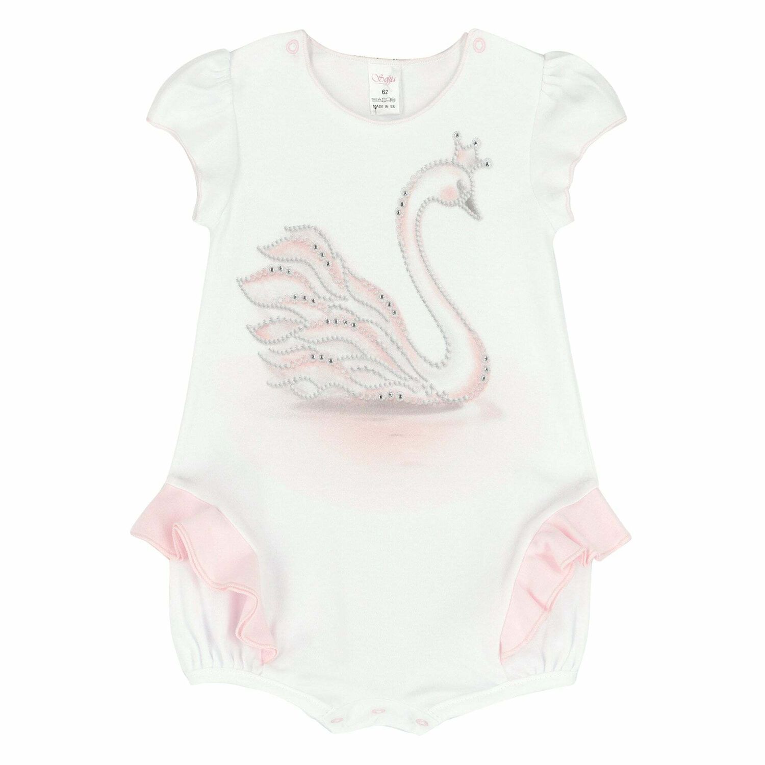 Baby Girls White & Pink Romper, 1, hi-res