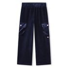 Girls Navy Blue Velvet Trousers, 1, hi-res