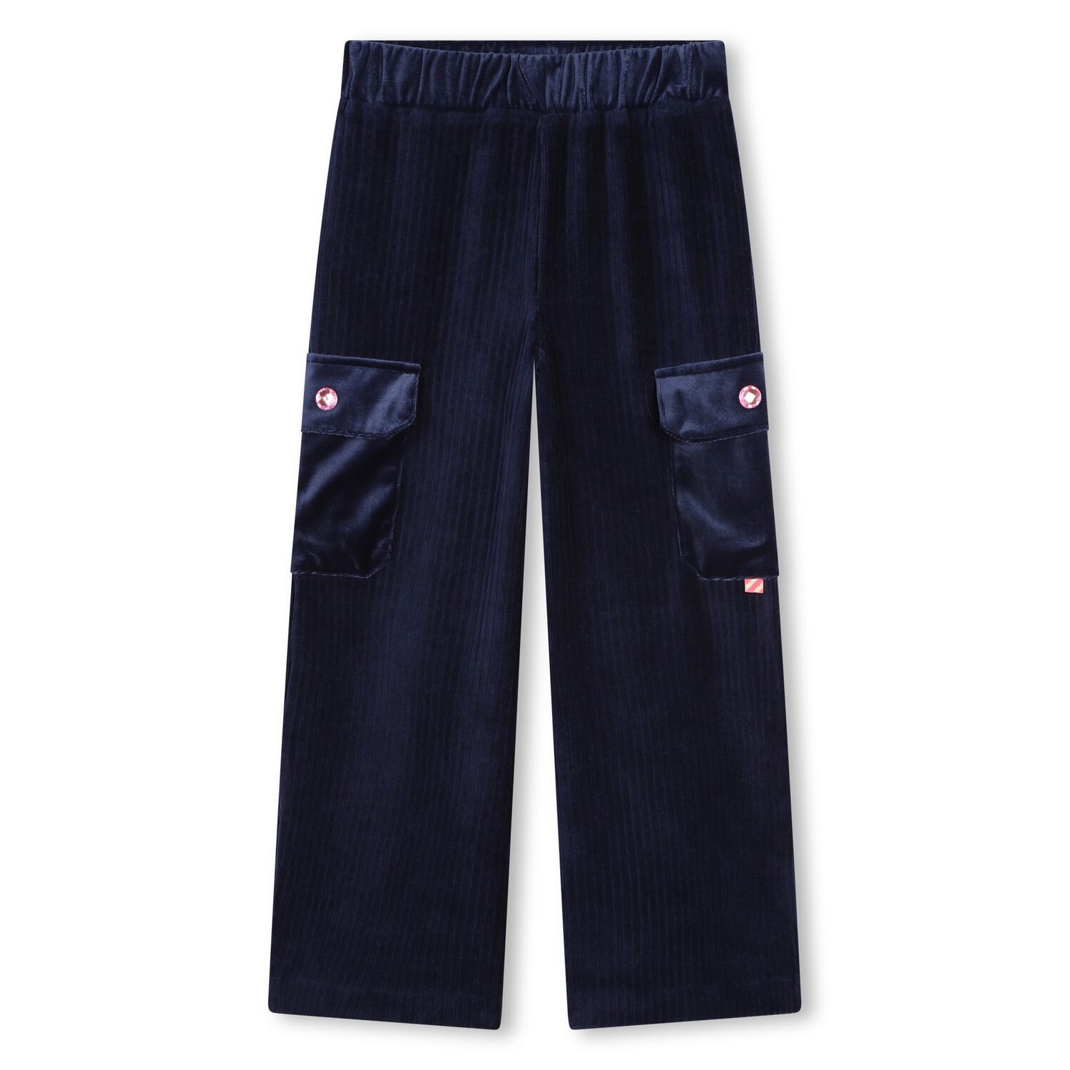 Girls Navy Blue Velvet Trousers, 1, hi-res