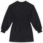 Girls Black Embellished Logo Dress, 1, hi-res