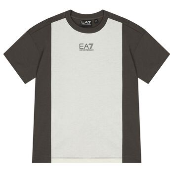 Boys Brown & Beige Cotton Logo T-Shirt