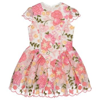 Girls Pink Embroidered Floral Dress