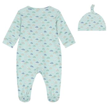 Baby Boys Green Car Print Babygrow & Hat Set