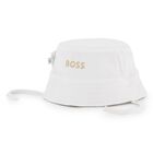 Baby Boys Beige & White Striped Logo Reversible Hat, 2, hi-res