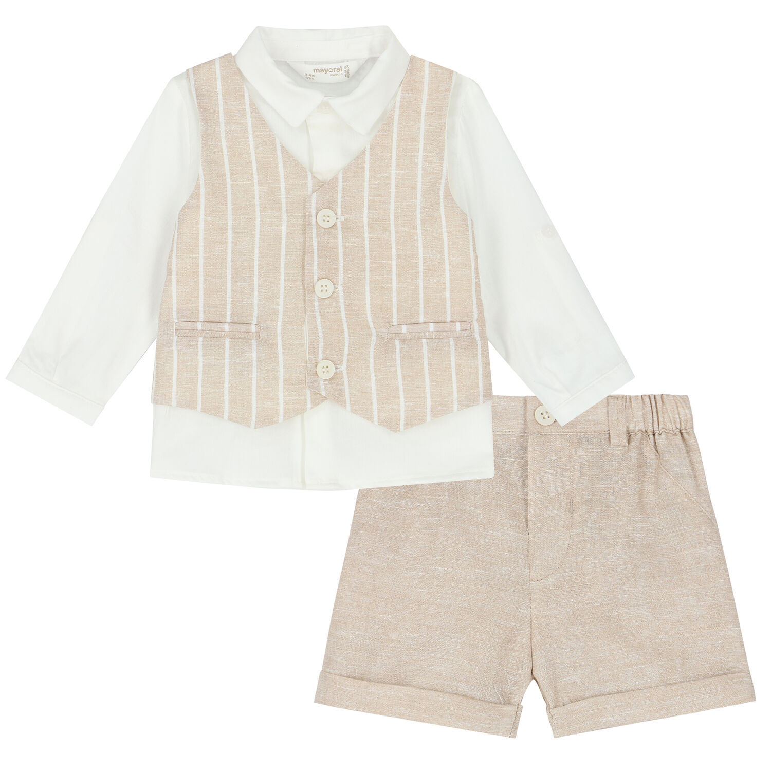 Baby Boys Ivory & Beige Shorts Set, 2, hi-res