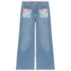 Girls Blue Logo Sequins Denim Jeans, 1, hi-res