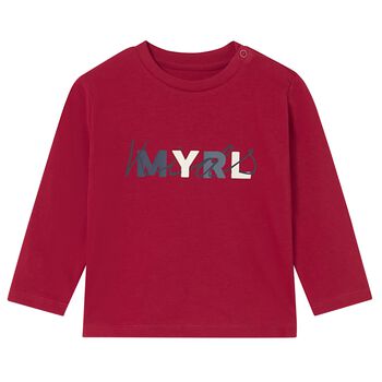 Younger Boys Red Logo Long Sleeve Top
