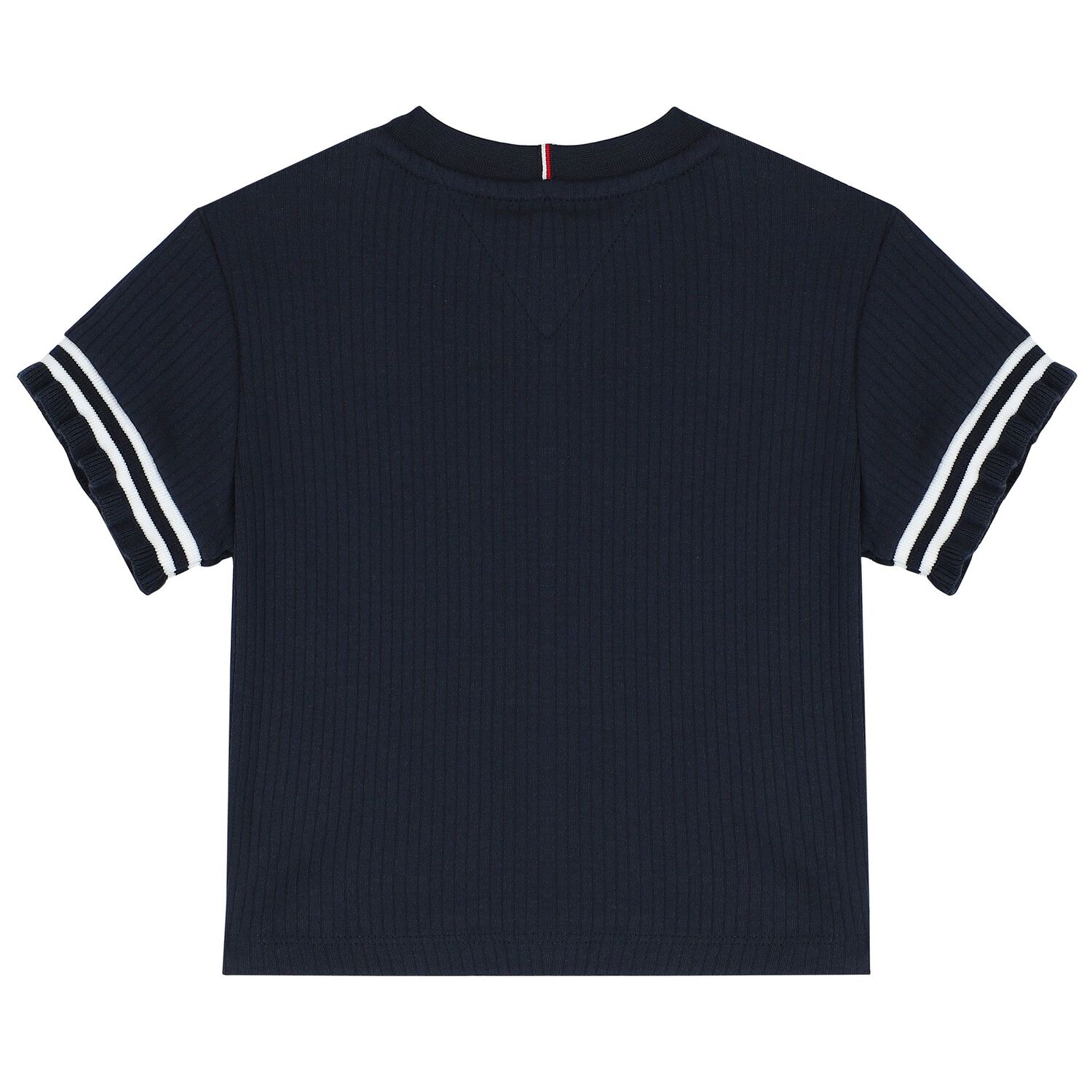 Girls Navy Blue Logo Ribbed T-Shirt, 1, hi-res