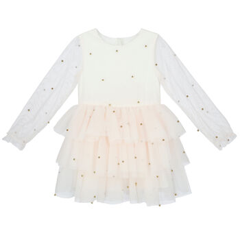 Girls Ivory & Gold Sequin Dress