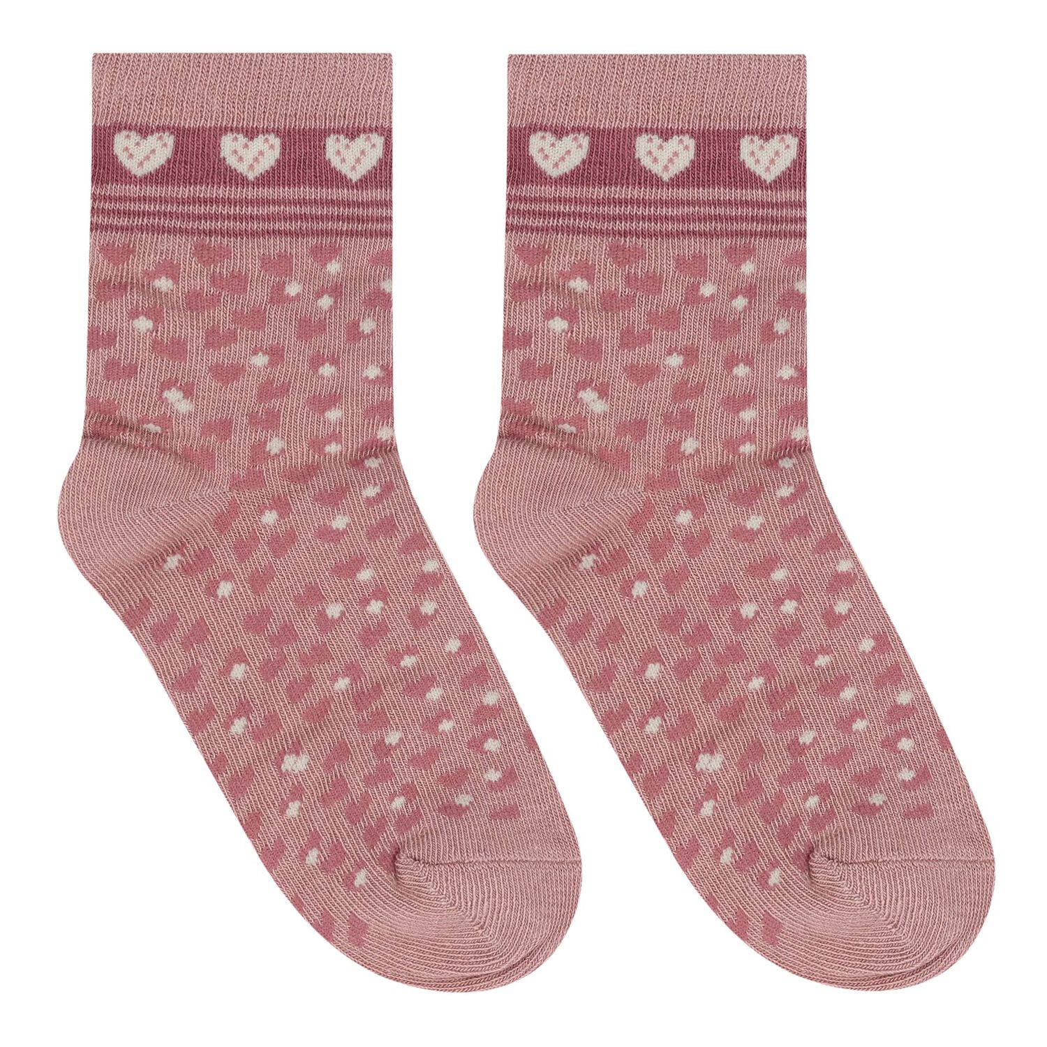 Girls Pink & Ivory Heart Socks (3 Pack), 1, hi-res image number null