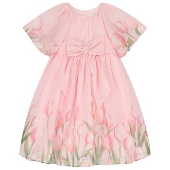 Girls Pink Floral Chiffon Dress
