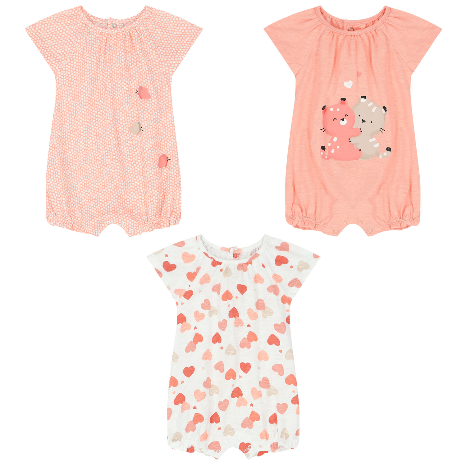 Baby Girls White & Orange Rompers (3 Pack), 2, hi-res image number null