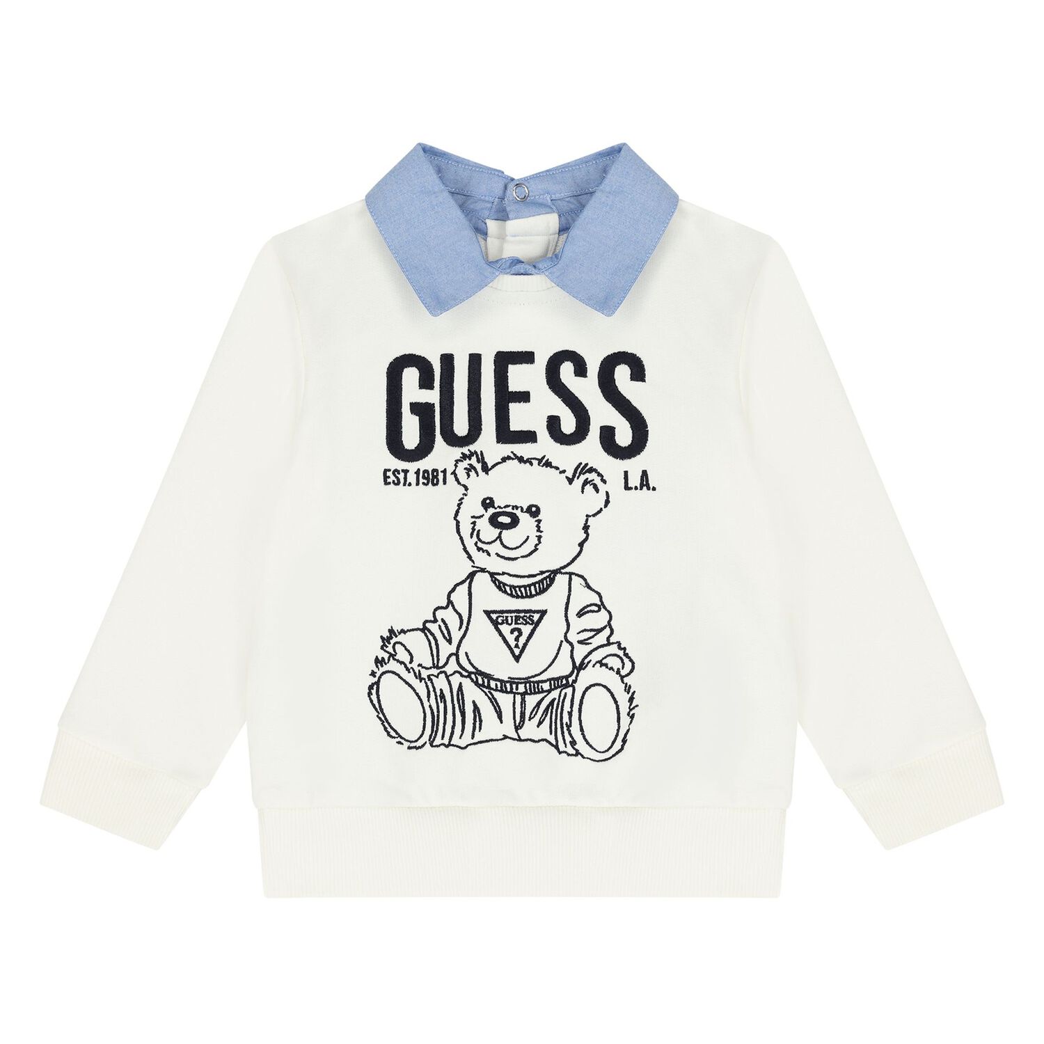 Baby Boys Ivory & Blue Teddy Bear Logo Trousers Set , 1, hi-res