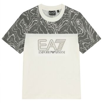 Boys Ivory & Grey Logo T-Shirt