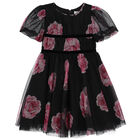 Girls Black & Pink Roses Tulle Dress, 2, hi-res