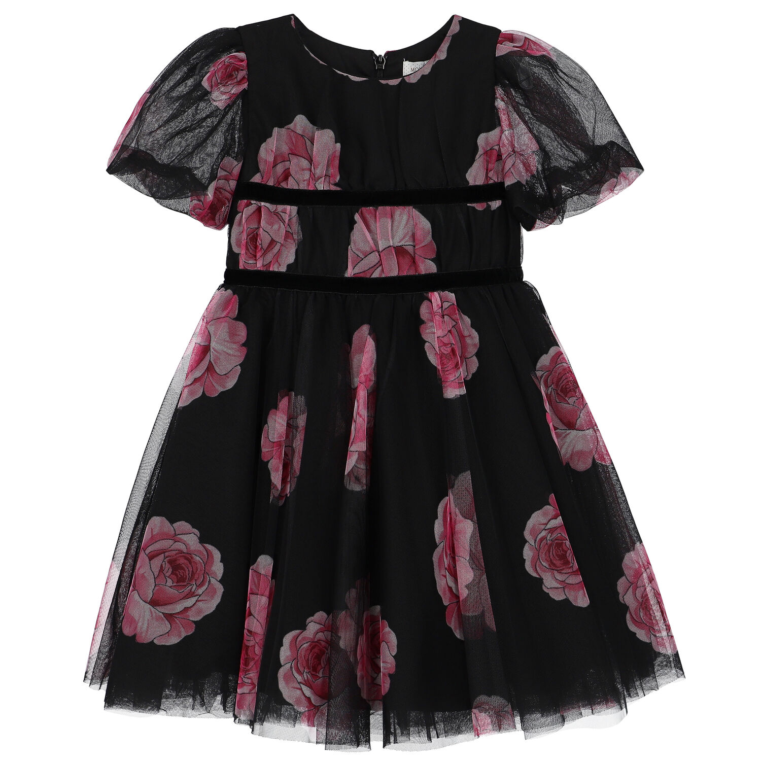 Girls Black & Pink Roses Tulle Dress, 2, hi-res image number null