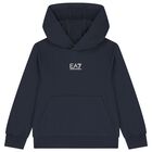 Boys Navy Blue Logo Hooded Top, 4, hi-res