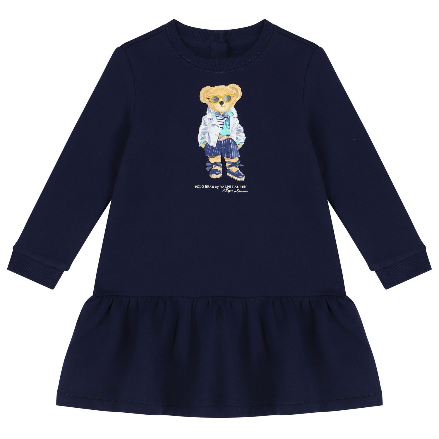Baby Girls Navy Blue Polo Bear Dress Set, 1, hi-res