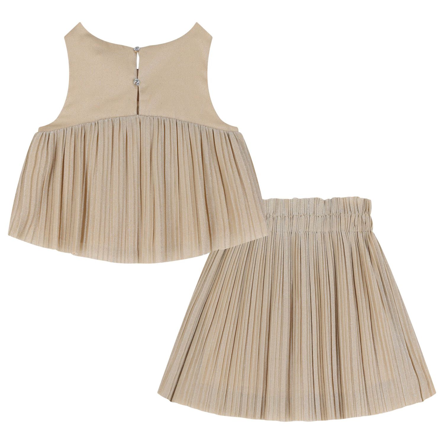 Girls Gold Pleated Skirt Set, 1, hi-res