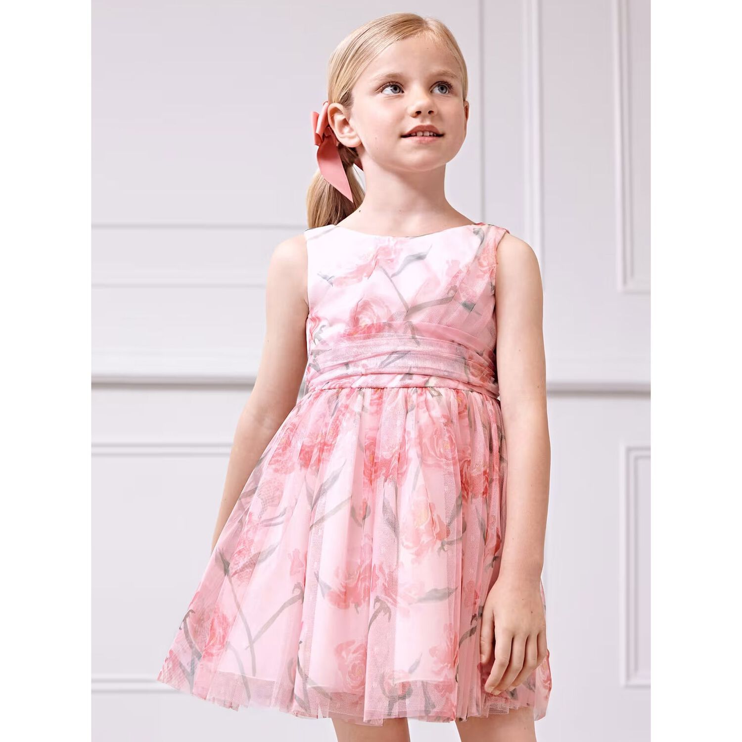Girls Pink Floral Tulle Dress, 1, hi-res image number null