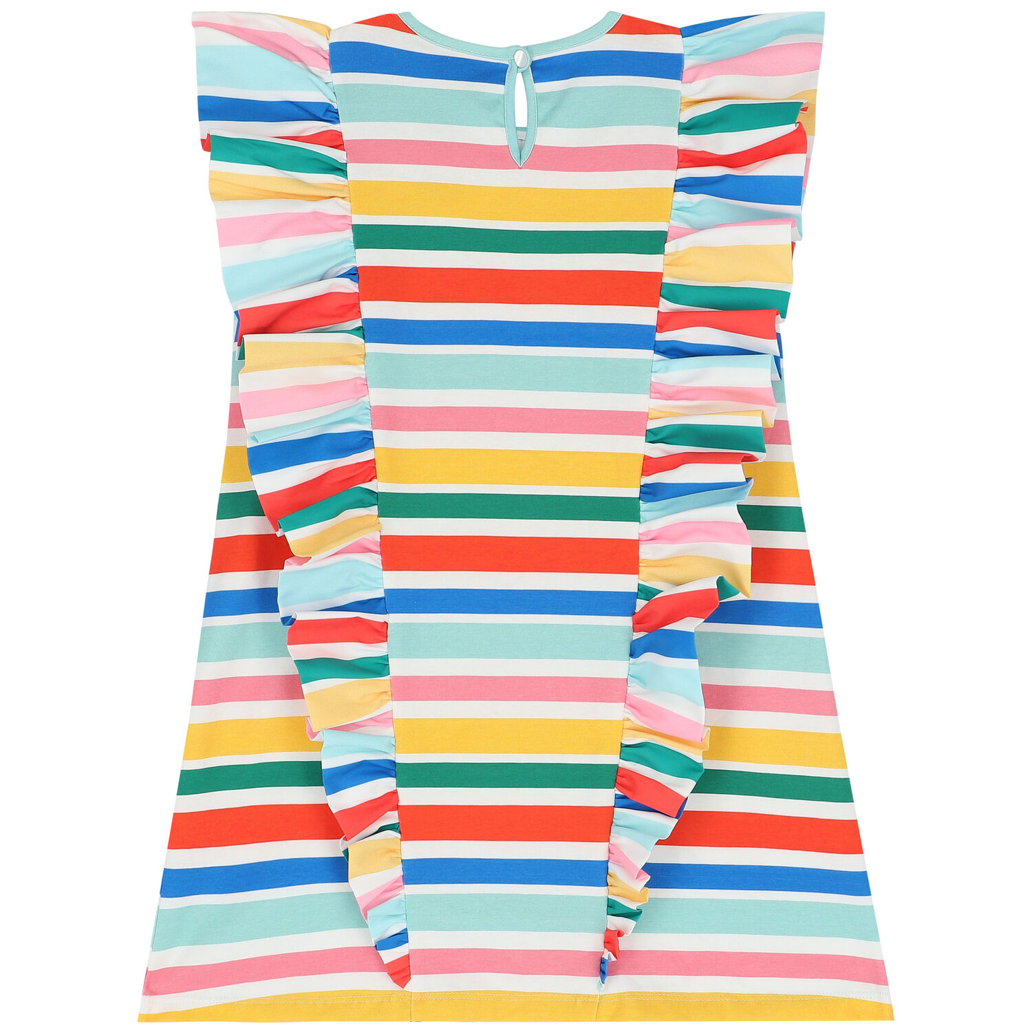 Girls Rainbow Stripe Ruffle Dress, 1, hi-res