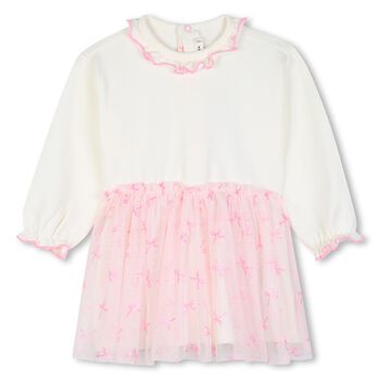 Younger Girls Ivory & Pink Bow Tulle Dress
