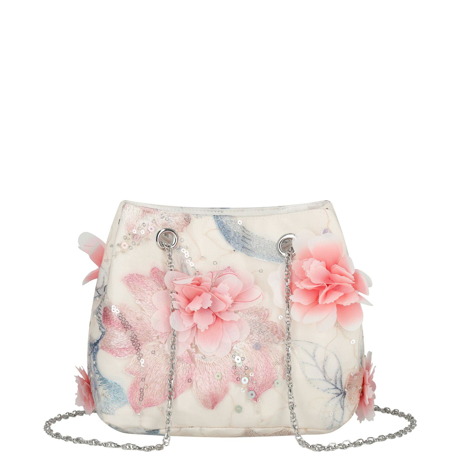 Girls Ivory & Pink 3D Flower Bag, 1, hi-res