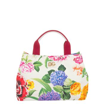 Girls White Floral Tote Bag