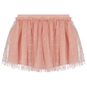 Younger Girls Pink Floral Tulle Skirt