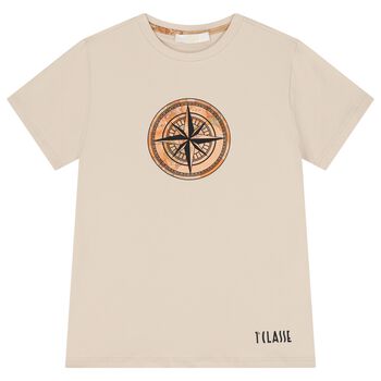 Boys Beige Compass Geo Map T-Shirt