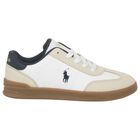 Boys White & Beige Logo Trainers, 1, hi-res